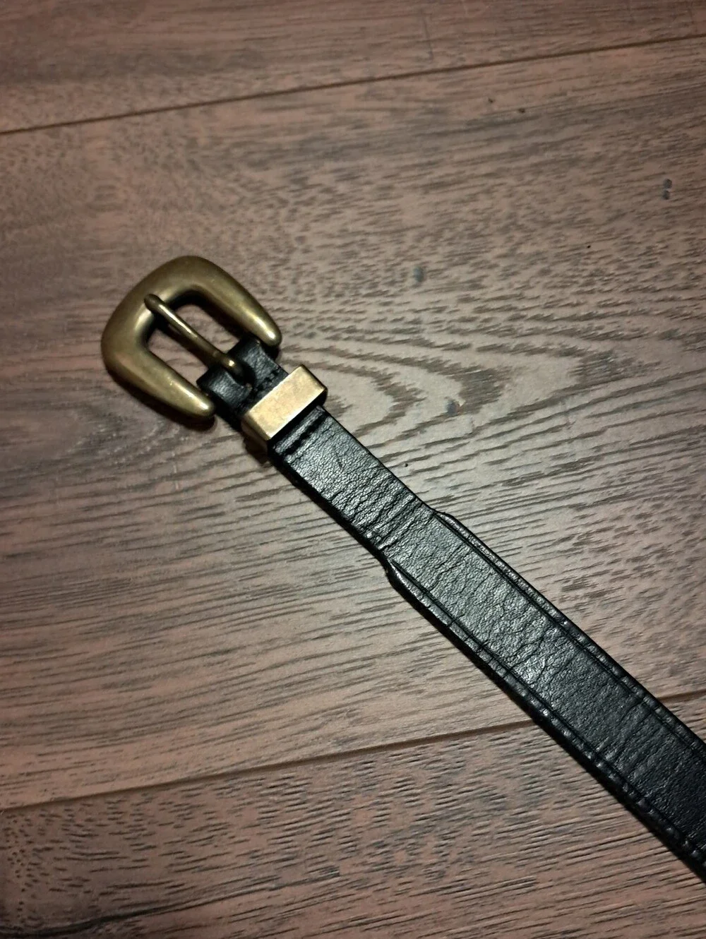 Black Leather Women's English Saddle Hide Belt with Brass Buckle